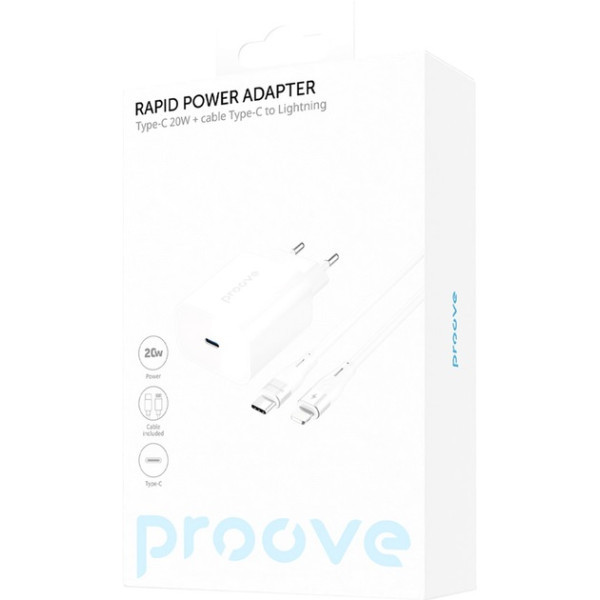 Мережевий зарядний пристрій Proove Rapid 20W (Type-C) + cable Type-C to Lightning White (WCRP2001210 Харьков - изображение 2