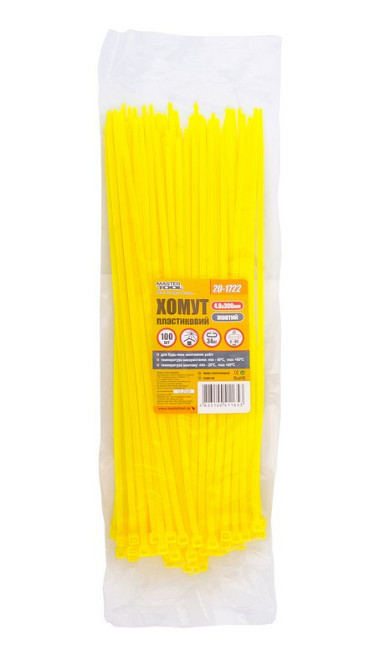 Хомут нейлоновый MASTERTOOL 4.8х300 мм 100 шт желтый 20-1722 Харків - зображення 2