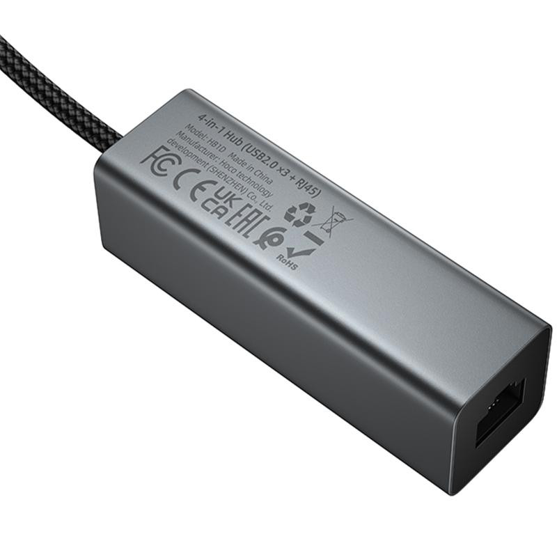 Переходник HUB Hoco HB1D USB to USB2.0*3+RJ45 Херсон - зображення 3