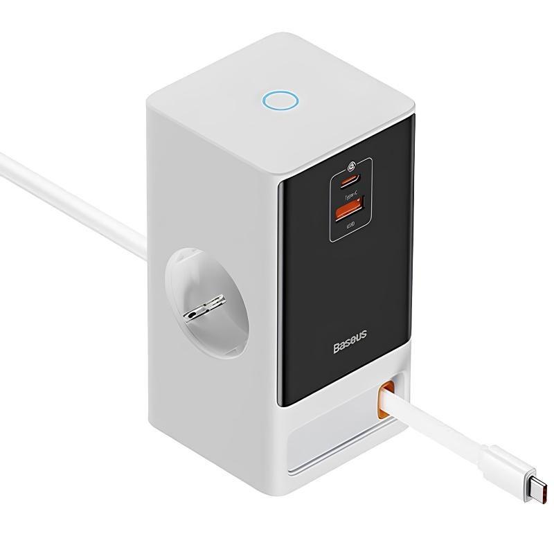 СЗУ Baseus OS PowerCombo Digital PowerStrip+Retractable-C 65W (1USB-A/1C/2Socket) (1.5m) (PSLR000) Херсон - зображення 2