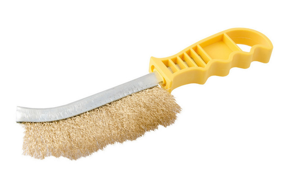 Щетка зачистная ручная MASTERTOOL рифленая латунированная пластиковая ручка 14-5524 Харьков - изображение 1