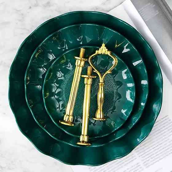 Подставка 3-ярусная Leeseph для десертов, фруктов и бутербродов зеленая с золотом Одеса