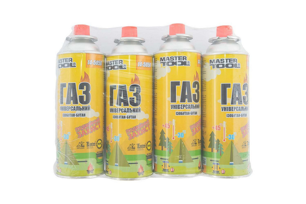 Газ бутан MASTERTOOL "УНИВЕРСАЛЬНЫЙ" 220 г двойная защита RVR TSV 4 шт 14-5050PC Харьков - изображение 2
