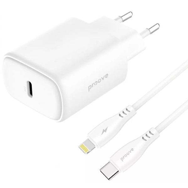 Мережевий зарядний пристрій Proove Silicone Power 2 20W (Type-C) + cable Type-C to Lightning 1m Whit Харків - зображення 4