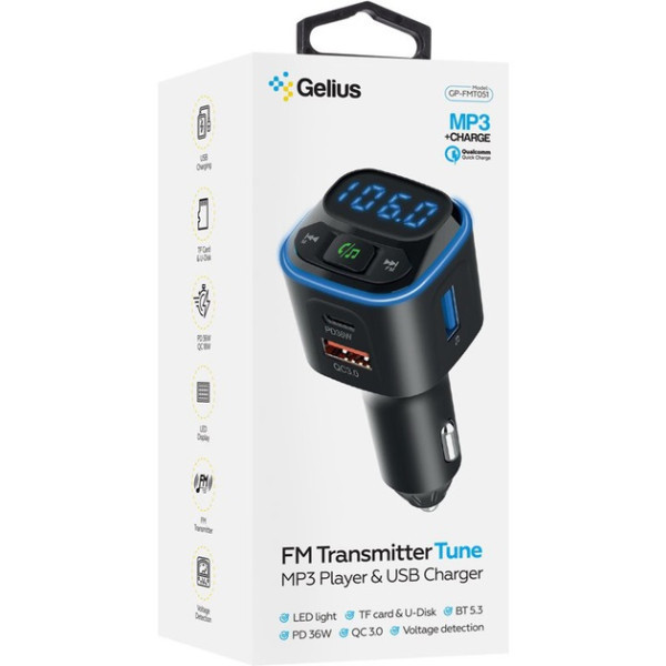 FM-трансмітер Gelius Tune GP-FMT051 36W QC+DP Black (Код товару:41530) Харьков - изображение 7