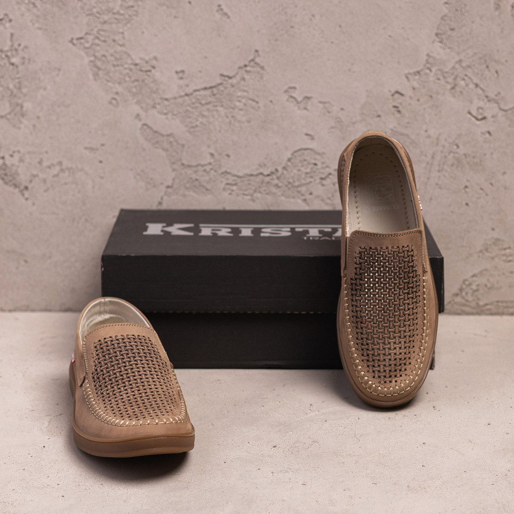 Мужские летние кожаные мокасины  LS перфорация Beige Київ - зображення 6