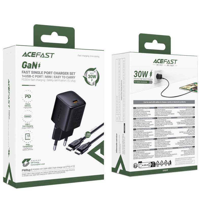 СЗУ Acefast A118 PD30W GaN (1USB-C) + кабель Type-C to Type-C Херсон - изображение 3