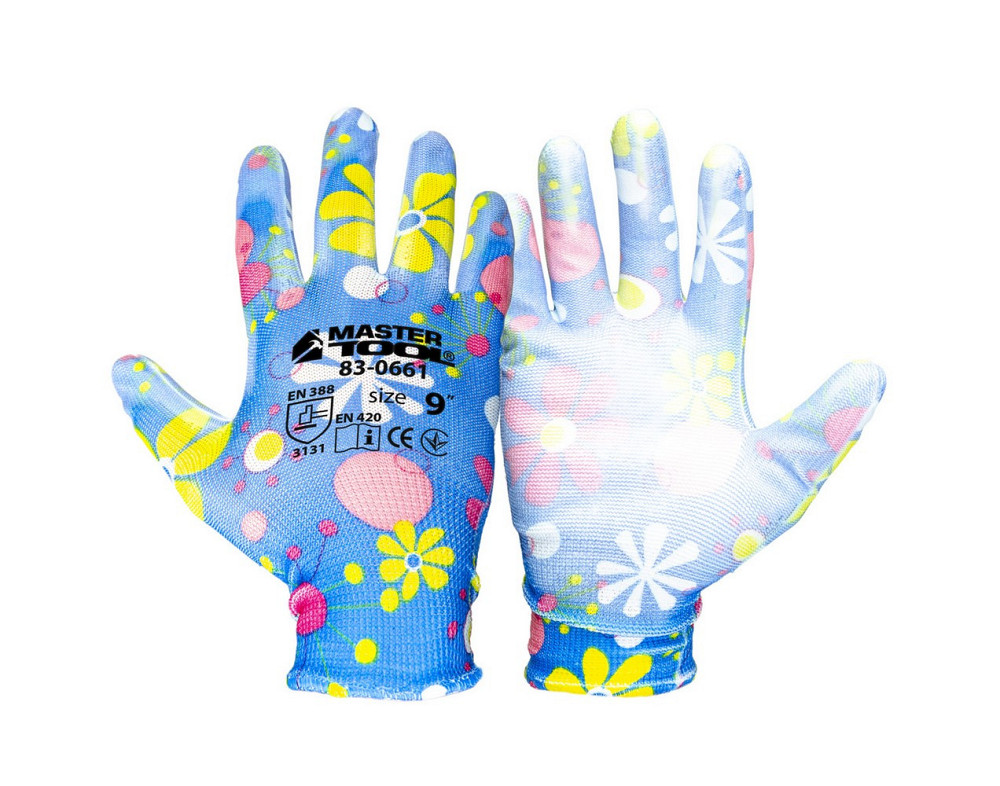 Перчатки бесшовные трикотажные MASTERTOOL "Василек" с полиуретановым покрытием ладони 9" 17-20 г под Харьков - изображение 1