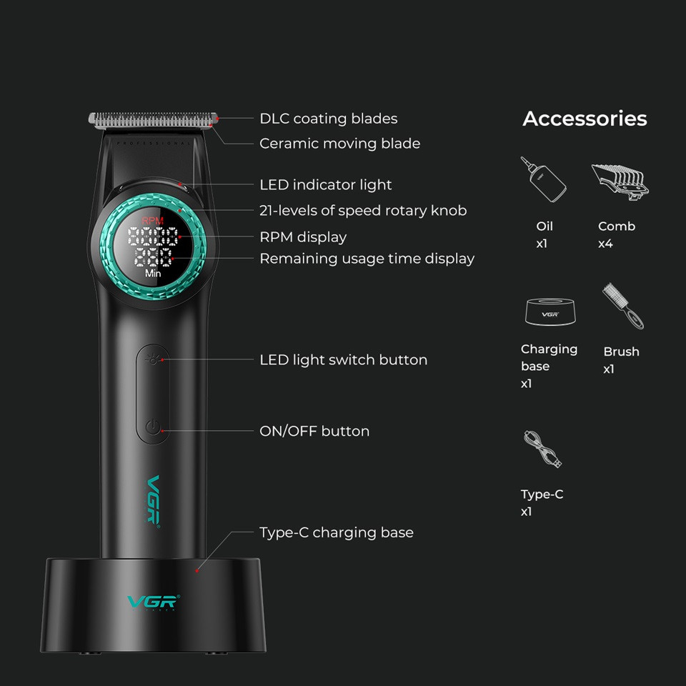 Триммер VGR V-977 BLACK черный Київ - зображення 5