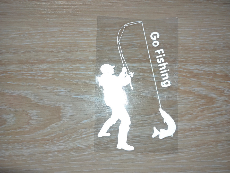 Наклейка на авто-мото Рыбак с щукой Белая светоотражающая Київ - зображення 3