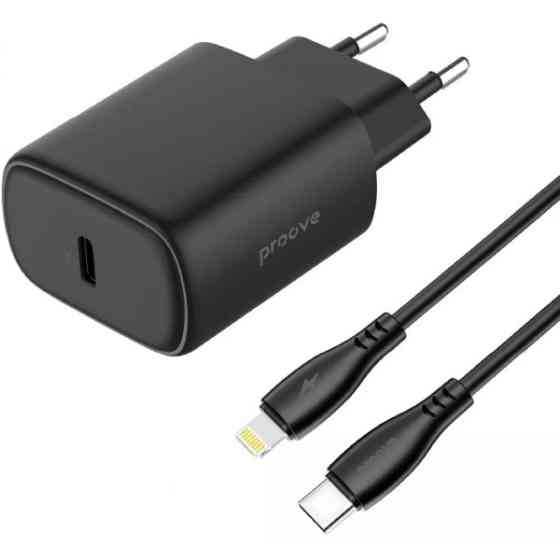Мережевий зарядний пристрій Proove Silicone Power 2 20W (Type-C) + cable Type-C to Lightning 1m Blac Харьков