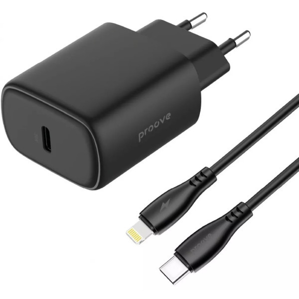 Мережевий зарядний пристрій Proove Silicone Power 2 20W (Type-C) + cable Type-C to Lightning 1m Blac Харків - зображення 4