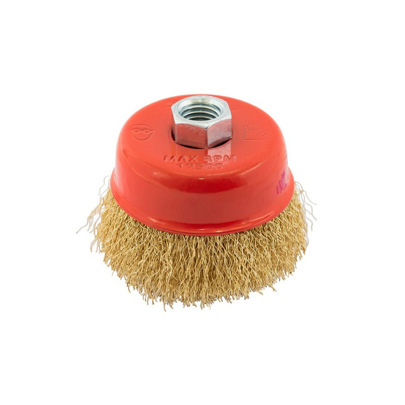 Щетка торцевая MASTERTOOL из латунированной рифленой проволоки Ø 75 мм М14 19-7107 Харьков - изображение 1