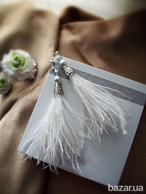 сережки Ретро з пір'ям страус синій фуксія сірий бежевий блакитний Луцк - изображение 7