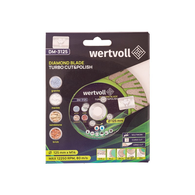 Диск алмазный WERTVOLL TURBO CUT&POLISH 125х2.8 мм 24% высота алмазного слоя 8/24 мм Ø 22.2/М14 1225 Харків - зображення 6