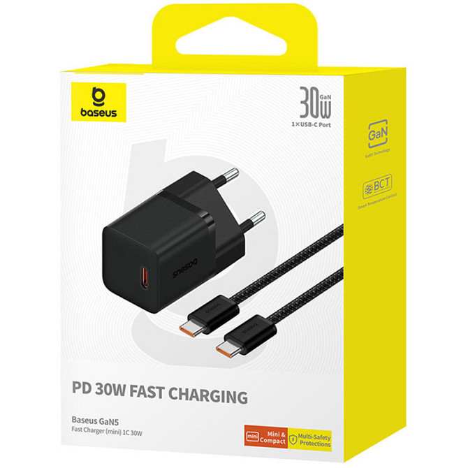 СЗУ Baseus GaN5 Fast Charger (mini) 30W (1USB-C) + кабель Type-C to Type-C (P10110902) Херсон - изображение 6