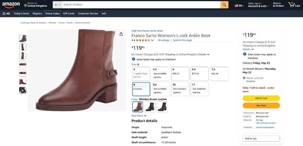 Шкіряні Ботинки Franco Sarto Women's L-colt Ankle Boot 39р/27 см Раздельная - изображение 4