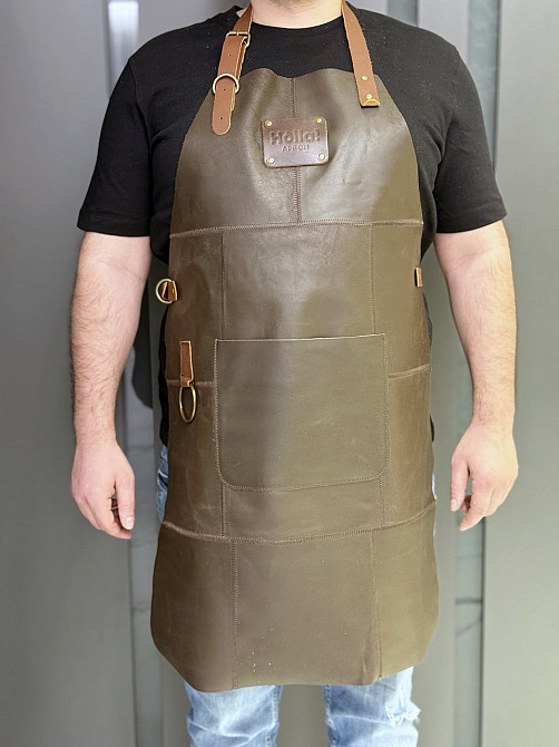Фартук из натуральной кожи коричневый HollaApron Brown Харків - зображення 2