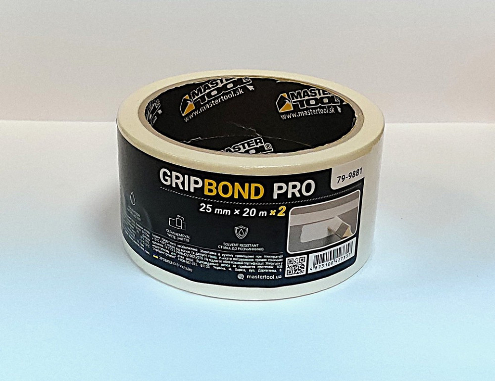 Лента малярная универсальная MASTERTOOL GripBond Pro 25 мм×20 м 2 шт белая 79-9881 Харьков - изображение 1