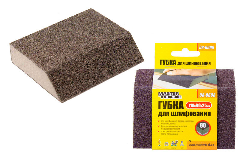 Губка для шлифования MASTERTOOL ТРАПЕЦИЯ Р80 110х90х25 мм 08-0608 Харьков - изображение 1
