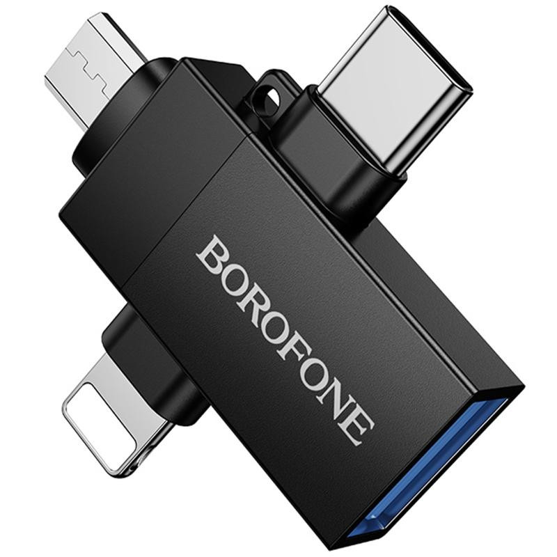 Переходник Borofone BV26D 3in1 Lightning male/Type-C male/Micro male to USB2.0 female Херсон - изображение 4