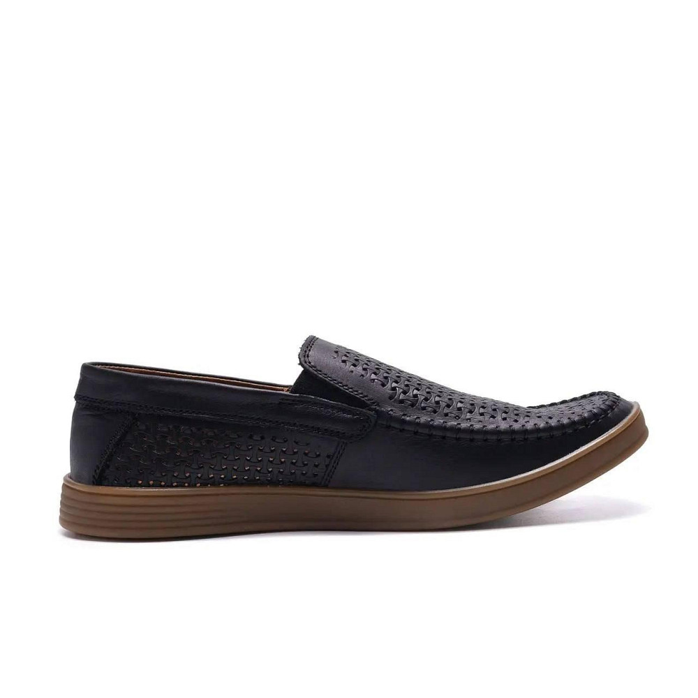 Мужские летние кожаные мокасины  LS перфорация Black Київ - зображення 12