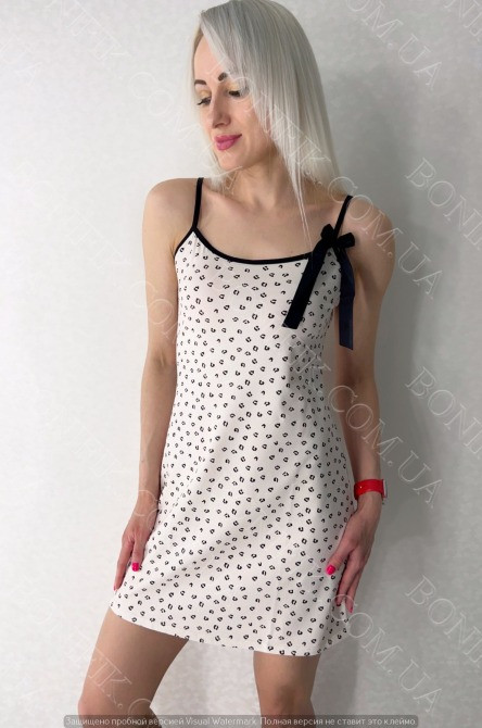 Ночная сорочка на тонких бретелях с бантом и принтом "Leo" (16177) (арт. 1571) Кривий Ріг - зображення 1