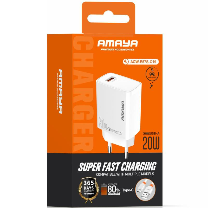 СЗУ Amaya E57S QC3.0 20W (1USB-A) + кабель USB to Type-C Херсон - зображення 2