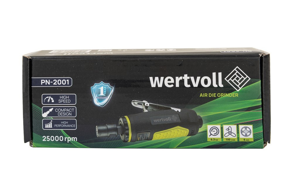 Шлифмашина пневматическая прямая WERTVOLL 1/4" цанговый зажим 6 мм 25000 об/мин 100 л/мин 6.3 bar TP Харьков - изображение 5