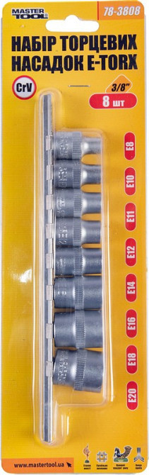 Набор головок торцевых E-TORX MASTERTOOL ⅜" E8-E20 CrV 8 шт 78-3808 Харків - зображення 2