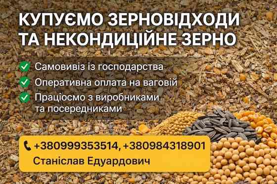 Закупівля некондиційного зерна і відходів зернових, олійних, бобових культур Днепр