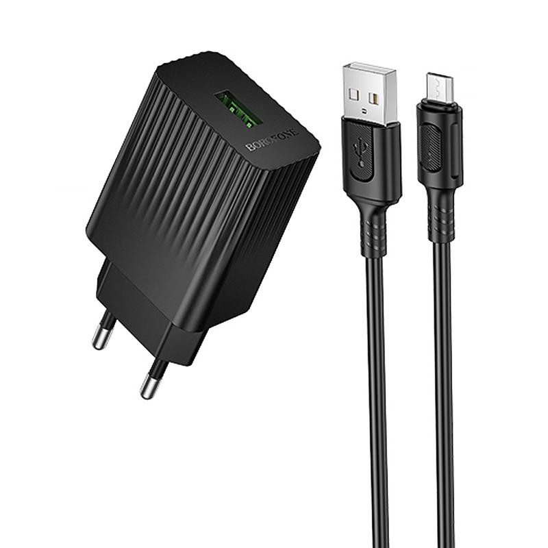 СЗУ Borofone BAS72A Source QC3.0 (1USB-A) + кабель USB to MicroUSB Херсон - изображение 1