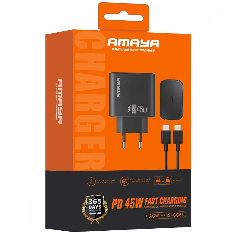 СЗУ Amaya E70S PD45W (1USB-C) + кабель Type-C to Type-C Херсон - изображение 3
