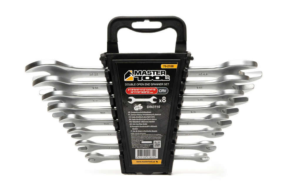 Ключи рожковые MASTERTOOL SATIN FINISH набор 8 шт (6–20/22 мм) CrV DIN 3110 70-2108 Харків - зображення 3