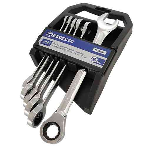 Набор комбинированных ключей трещоточных 8-17мм 6ед. СТАНДАРТ NGW6ST Харків