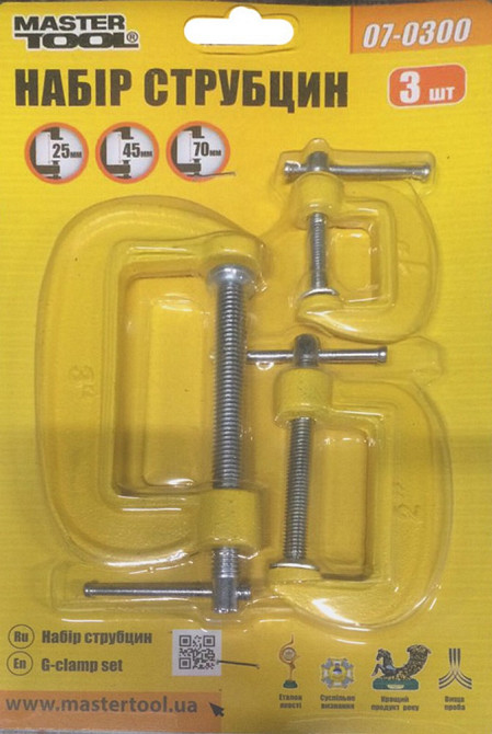 Струбцина столярная MASTERTOOL G-Type 30/50/75 мм набор 3 шт 07-0300 Харьков - изображение 2