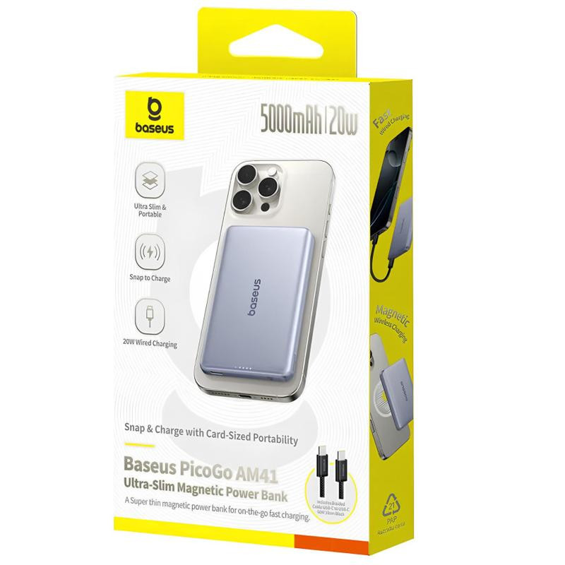 Портативное ЗУ Power Bank Baseus PicoGo AM41 Ultra-Slim 20W с БЗУ 5000mAh (PPKPC-0520) Херсон - зображення 3