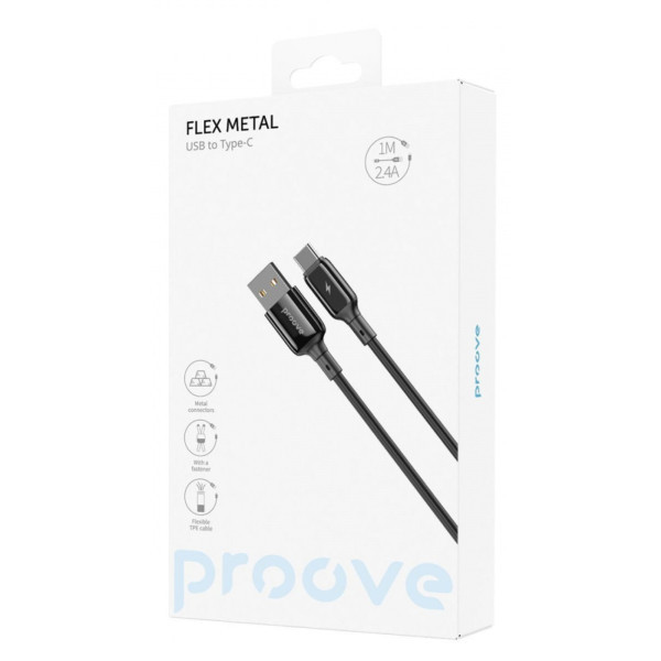 Кабель Proove Flex Metal USB to Type-C 2.4A 1m Black (CCFM20001201) (Код товару:40739) Харьков - изображение 2