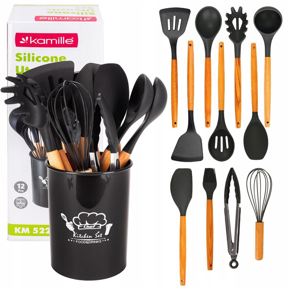Набор силиконовых кухонных принадлежностей Kamille 12 предметов черный Одеса - зображення 5