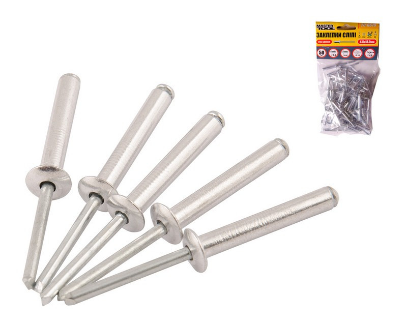 Заклепки алюминиевые вытяжные MASTERTOOL 4.8х18.00 мм 50 шт 20-0670 Харків - зображення 1