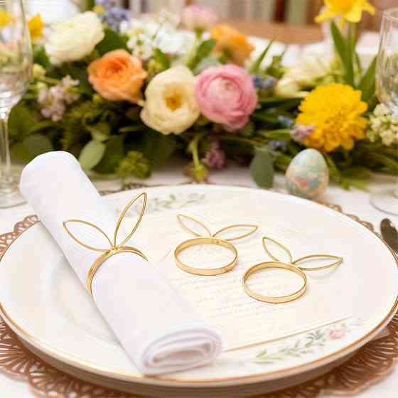 Пасхальные кольца для салфеток Leeseph с ушками золотые, набор 6 шт Одеса