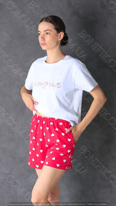 Женский комплект пижамы (футболка+шорты) "Amour" (арт. LPK 2970/37/01) Кривий Ріг - зображення 2