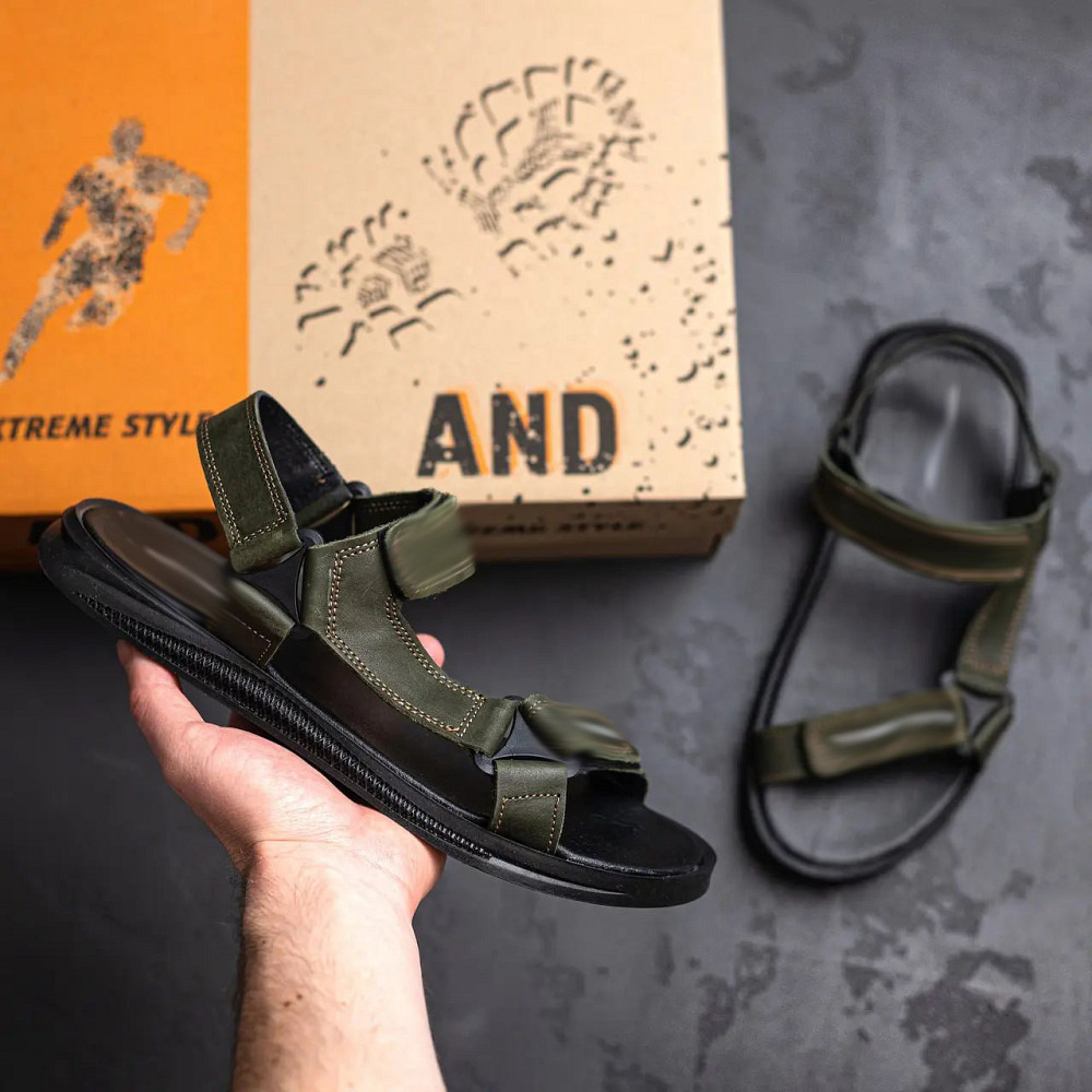 Мужские кожаные сандалии green Киев - изображение 10