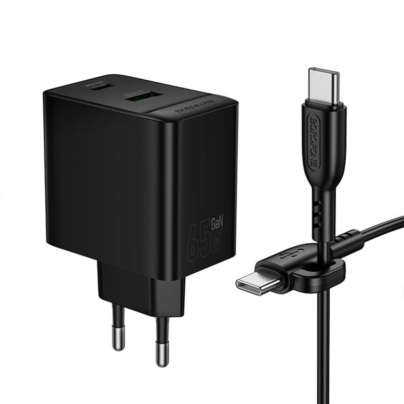 СЗУ Borofone BAS17A Erudite PD65W+QC3.0 (1USB-A/1C) + кабель Type-C to Type-C Херсон - изображение 4