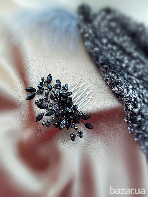 Вечерний сад ажурный гребень заколка черный графитовый серый серебро ветки Луцьк - зображення 4