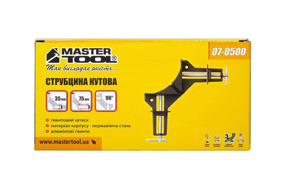Струбцина столярная угловая MASTERTOOL 90° угол захвата 75 мм 500 Н 07-0500 Харків - зображення 3