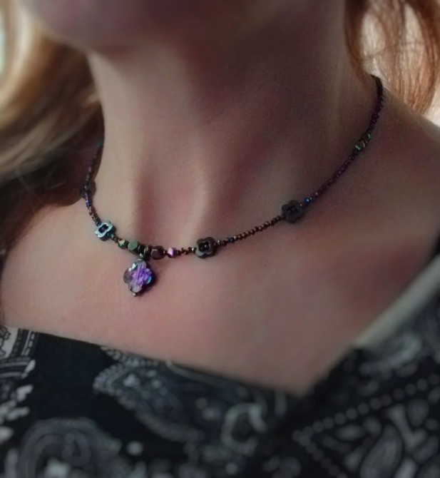 Лакі чокер намисто кольє чорний графітовий кришталь підвіска гематит камінь мінерал конюшина удача Луцьк - зображення 5