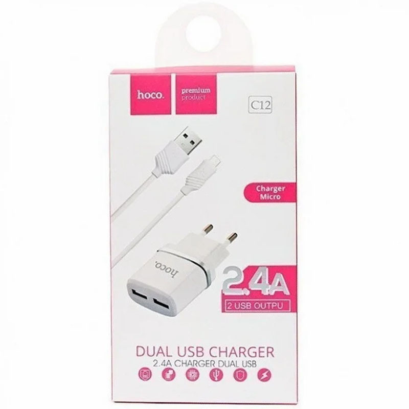 СЗУ Hoco C12 Charger + Cable (Micro) 2.4A 2USB Херсон - изображение 3