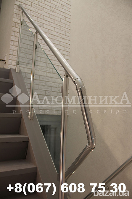 Перила, ограждения, поручни пристенные алюминиевые , терраса, со стеклом Одеса - зображення 1