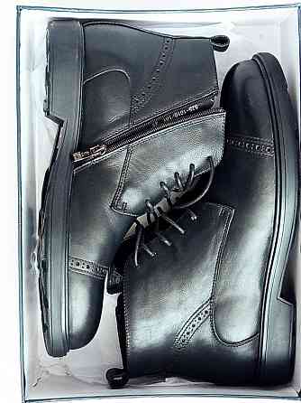 Чоловічі шкіряні зимові чобітки, черевики на хутрі чорні Braska Вишгород